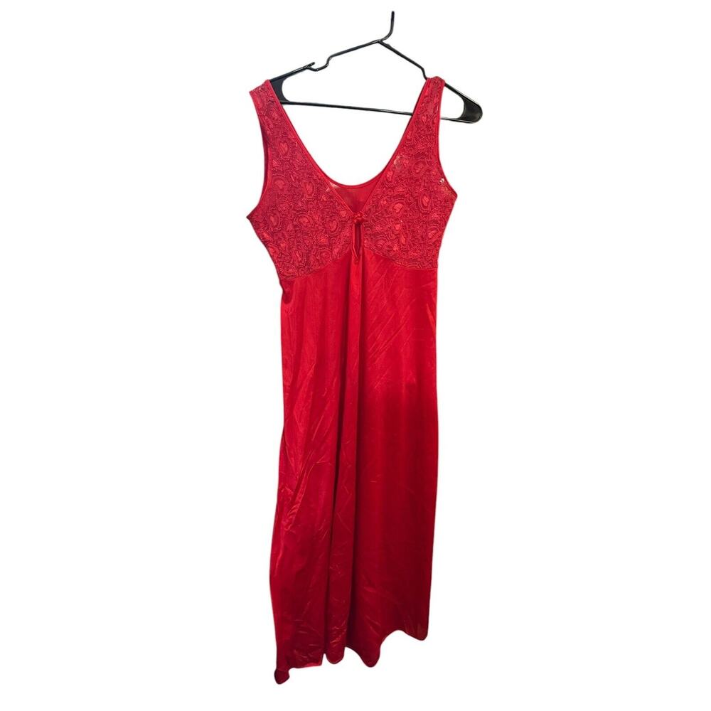 Romantic Moods Red Nylon Lace Nightgown Medium Vintage